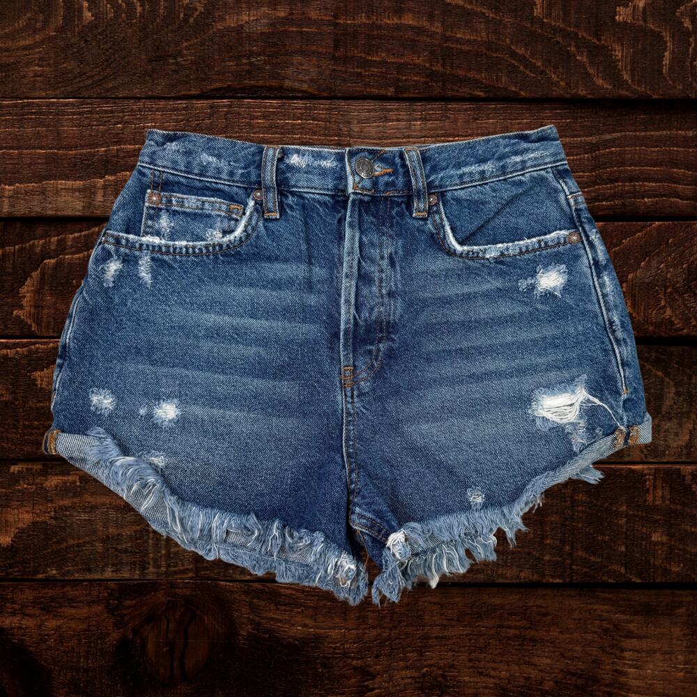 Free People We the Free High Waist Distressed Frayed Denim Cutoff Shorts Size 25 - Picture 2 of 8